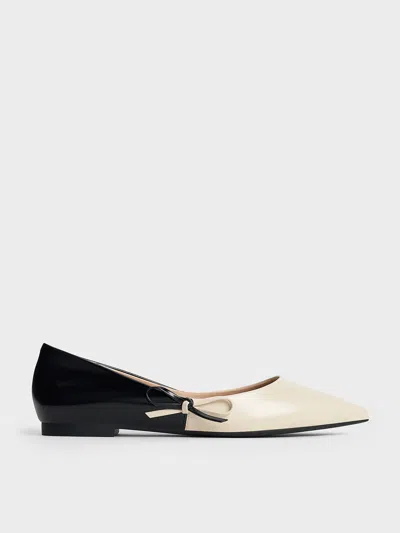 Charles & Keith - Two-tone Bow Pointed-toe Flats In Chalk