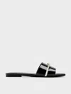 Charles & Keith - Two-tone Bow Slide Sandals In Black Box