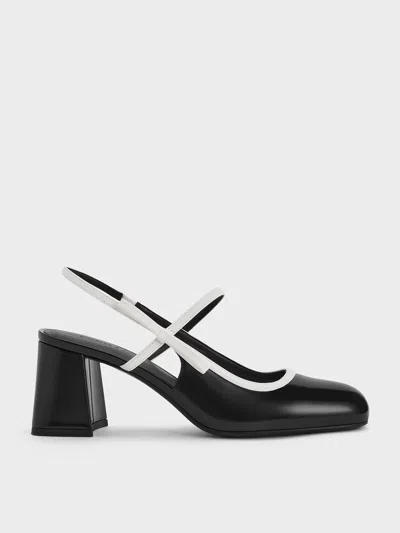 Charles & Keith - Two-tone Bow Slingback Mary Jane Pumps In Black Box