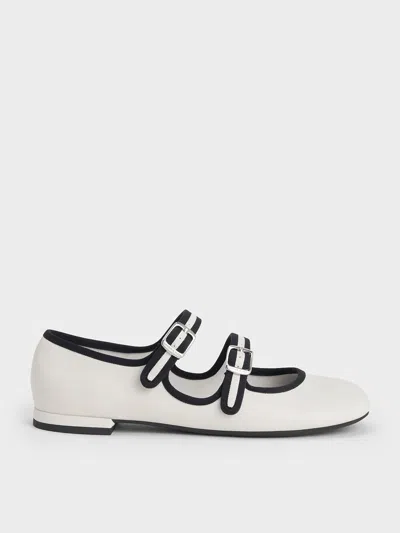 Charles & Keith - Two-tone Double-strap Mary Jane Flats In White