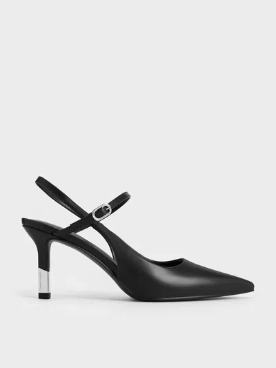 Charles & Keith - Two-tone Heel Slingback Pumps In Black