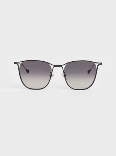 Charles & Keith Two-tone Wire Frame Butterfly Sunglasses In Black