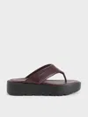 Charles & Keith - V-strap Flatform Thong Sandals In Burgundy