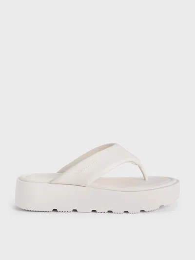 Charles & Keith - V-strap Flatform Thong Sandals In White