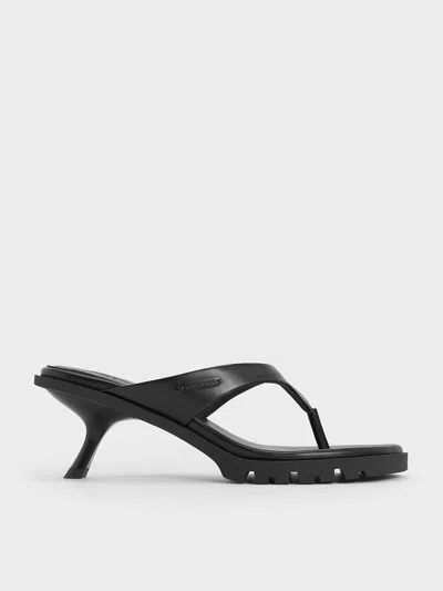 Charles & Keith - V-strap Slant-heel Thong Mules In Black