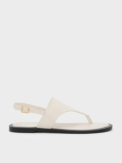 Charles & Keith - V-strap Slingback Thong Sandals In Chalk