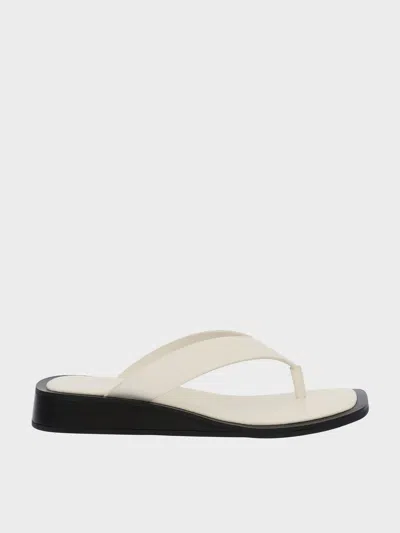 Charles & Keith - V-strap Wedge Thong Sandals In Cream