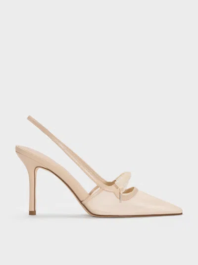 Charles & Keith - Venetia Mesh Bow Pointed Slingback Pumps In Brown