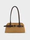 Charles & Keith - Victoria Recycled Suede Belted Elongated Shoulder Bag In Sand