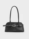 Charles & Keith - Victoria Studded Belted Elongated Shoulder Bag In Black