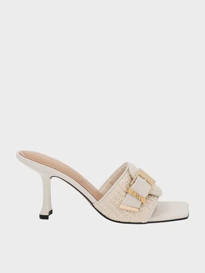 Charles & Keith - Whitney Leather & Raffia Buckled Heeled Mules