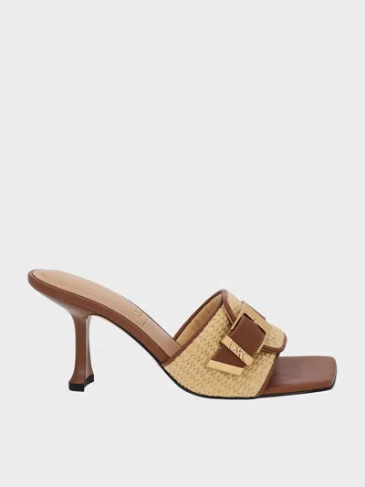 Charles & Keith - Whitney Leather & Raffia Buckled Heeled Mules