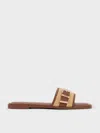 Charles & Keith - Whitney Leather & Raffia Buckled Slide Sandals