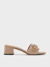 Charles & Keith - Whitney Suede & Leather Buckled Block-heel Mules In Brown