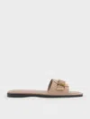 Charles & Keith - Whitney Suede & Leather Buckled Square-toe Slide Sandals In Brown