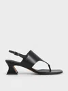 Charles & Keith - Wide-strap Heeled Thong Sandals In Black