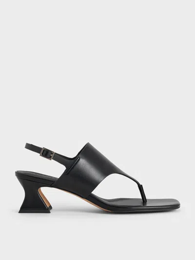 Charles & Keith - Wide-strap Heeled Thong Sandals In Black