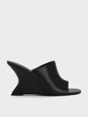 Charles & Keith - Wide-strap Sculptural-heel Wedges In Black
