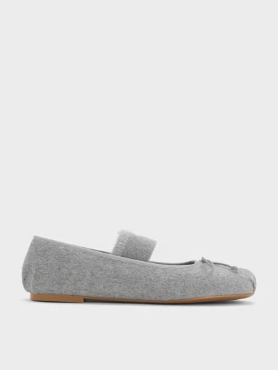 Charles & Keith - Winona Felt Bow Furry-strap Mary Jane Flats In Animal Print