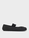 Charles & Keith - Winona Felt Bow Furry-strap Mary Jane Flats In Black