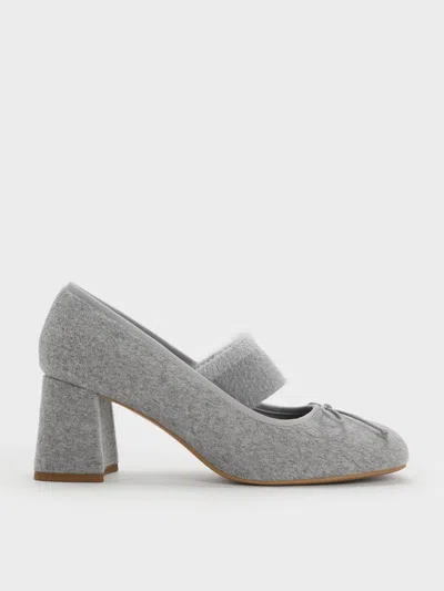 Charles & Keith - Winona Felt Bow Furry-strap Mary Jane Pumps In Animal Print