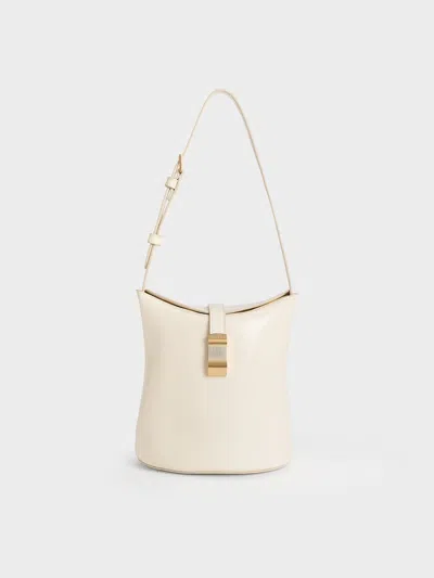 Charles & Keith - Wisteria Belted Bucket Bag In Cream