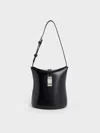 Charles & Keith - Wisteria Belted Bucket Bag In Noir