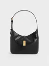 Charles & Keith Wisteria Belted Shoulder Bag In Black