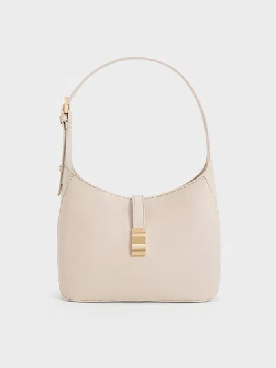 Charles & Keith Wisteria Belted Shoulder Bag In Oat