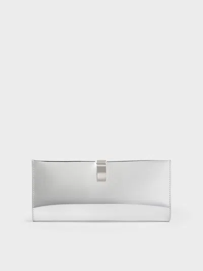 Charles & Keith - Wisteria High-shine Metallic-accent Clutch In Silver