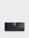 Charles & Keith - Wisteria Patent Metallic-accent Clutch In Noir