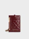 Charles & Keith - Wisteria Quilted Braided-strap Card Holder In Burgundy