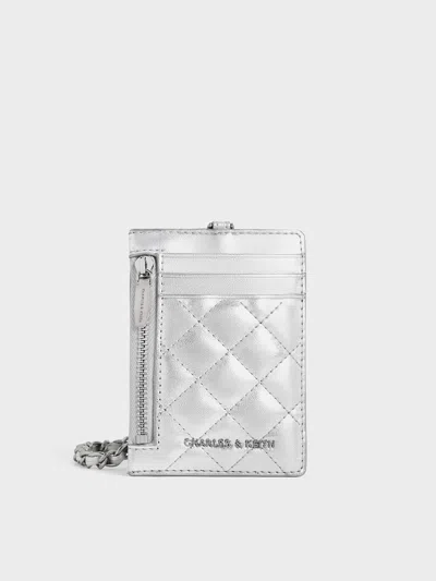 Charles & Keith - Wisteria Quilted Braided-strap Card Holder In Silver