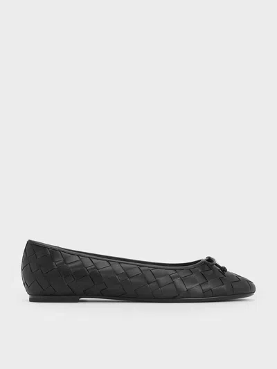 Charles & Keith - Woven Bow Ballet Flats In Black