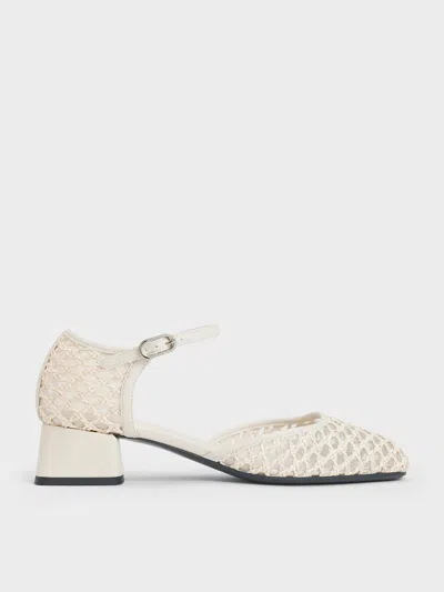 Charles & Keith - Woven D'orsay Ankle-strap Pumps In Chalk