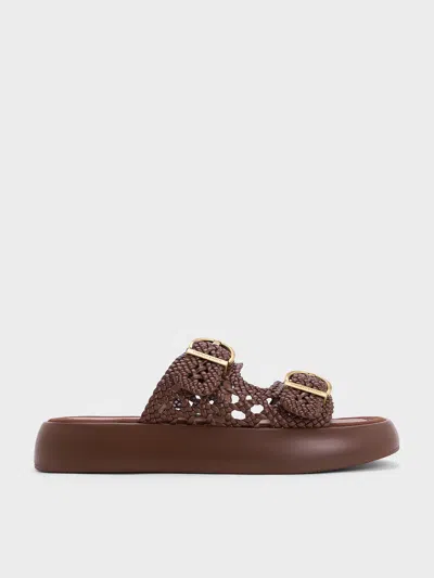Charles & Keith - Woven Double-strap Buckled Sandals In Brown