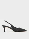 Charles & Keith - Woven Pointed-toe Slingback Pumps In Black
