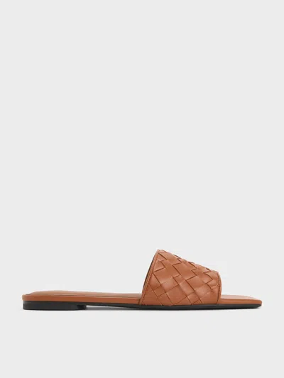 Charles & Keith - Woven Slide Sandals In Brown