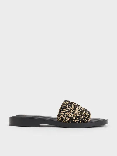 Charles & Keith - Woven Two-tone Slide Sandals In Black Textured
