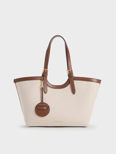 Charles & Keith - Xl Enola Canvas Tote Bag In Brown