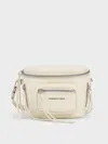 Charles & Keith - Xylia Multi-zip Crossbody Bag In Cream