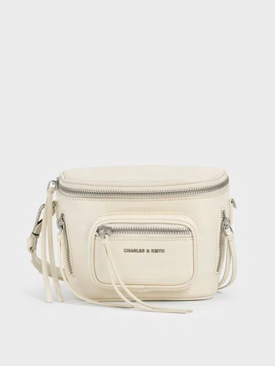 Charles & Keith - Xylia Multi-zip Crossbody Bag In Cream