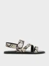 Charles & Keith - Yara Snake-print Turn Lock Strappy Sandals In Animal Print Natural
