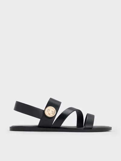 Charles & Keith Yara Turn Lock Strappy Sandals In Black