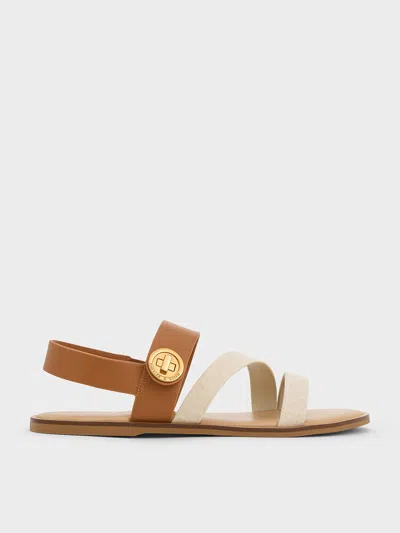Charles & Keith Yara Turn Lock Strappy Sandals In Caramel