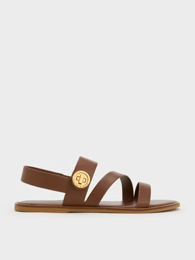 Charles & Keith Yara Turn Lock Strappy Sandals In Dark Brown