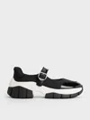 Charles & Keith - Yunna Leather & Recycled Fabric Mary Jane Sneakers In Black
