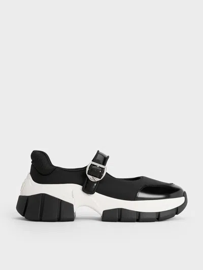 Charles & Keith - Yunna Leather & Recycled Fabric Mary Jane Sneakers In Black
