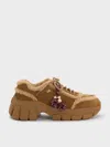 Charles & Keith - Yunna Suede & Faux Shearling Chunky Sneakers In Brown
