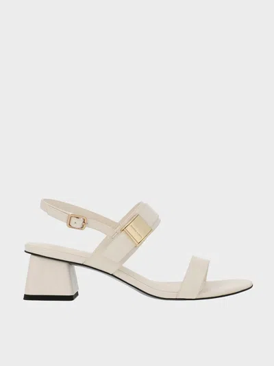 Charles & Keith - Yvette Double-strap Heeled Sandals In Chalk